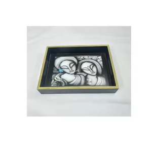 Pegatina decorativa colorida de nuevo diseño con bandeja de servicio rectangular de madera esmaltada, bandejas decorativas clásicas Vintage para servir - Product Image 4