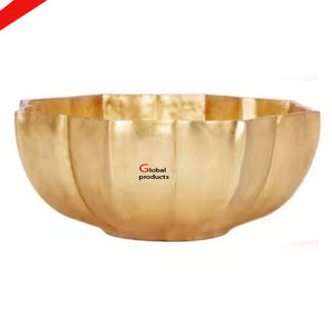 Tazón de servicio de metal con acabado plateado de gran calidad con diseño de flores y hojas doradas para restaurante y bar de hotel - Product Image 4