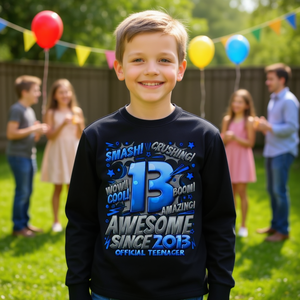 Maglietta ufficiale a maniche lunghe per ragazzi di 13 anni, maglietta promozionale per il 13° compleanno - Product Image 3