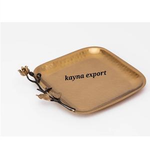 Fancy Decorative Luxury Leaf Branch Handle Tray Metal Brass Platted <b>Texture</b> Design Decoration for Home Tray Restaurant Decor - Product Image 2