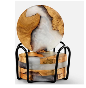 Sous-verres en résine de bois époxy avec support, ensemble de sous-verres en pierre de résine, qualité supérieure en Inde, fournisseur indien - Product Image 3