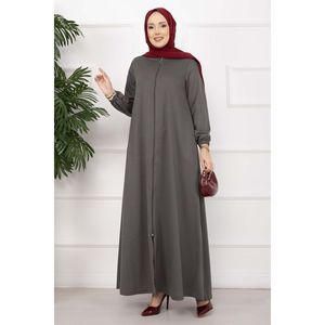 Abaya Clásica con Cierre en Gris Humo, Tejido de Seda - Product Image 4