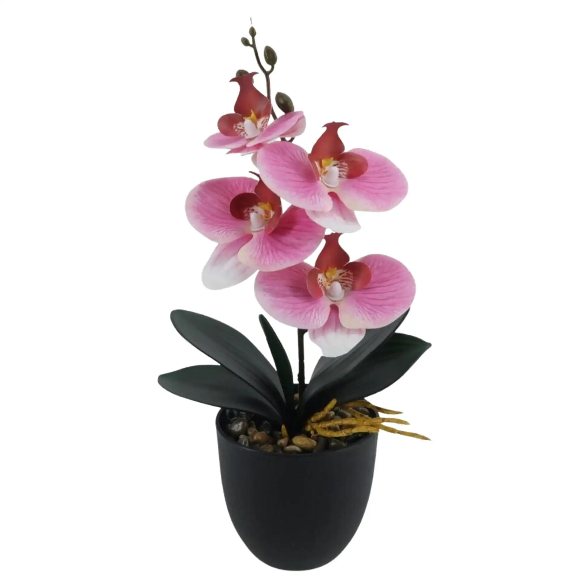 Venda quente Flor Artificial Potted Moth Orchid Flower Artificial Phalaenopsis Orchid Flower in Pot para Home Office Decor