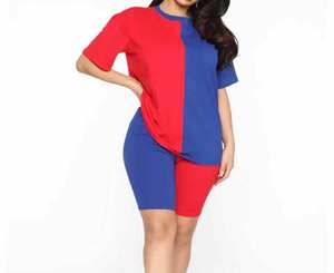 Tenues d'été 2 pièces 100% coton pour femmes Short taille haute avec haut à manches courtes Ensembles de shorts confortables et élégants pour femmes - Product Image 2