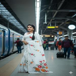 Atractivo Sari de Seda con Estampado de Dola y Diseño Floral con Contorno de Zari, Elegante para la Moda India y Pakistaní - Product Image 1