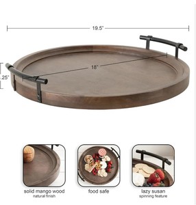 Plateau de service rond tournant fini en bois naturel pour décor de cuisine et utilisation de table à manger - Product Image 4