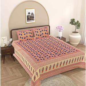 Orange <b>Floral</b> 240 TC 100% Cotton Super King Bedsheet Set with 2 Pillow Covers 3-Piece Comforter for Home Use (SHKV1107) - Product Image 1