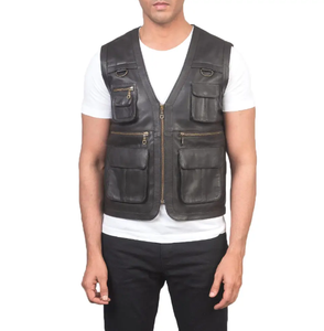 Modèle personnalisé Gilet en cuir pour motocyclette pour hommes/OEM ODM Services Gilet en cuir pour hommes - Product Image 3