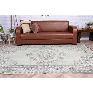 Tapis turc 5,4 x 8,6 pieds, grand tapis vintage, tapis en laine patchwork vert - Product Image 5