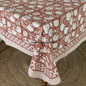 Mantel de algodón hecho a mano indio hermoso bloque de mano impreso cubierta de mesa de algodón para mantel de boda para la venta - Product Image 2