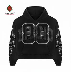 Sudadera con Capucha Personalizada Vintage, Transpirable, de Invierno, 100% Algodón, Tejida, con Estampado y Pedrería, Lavada al Ácido para Hombre - Product Image 1