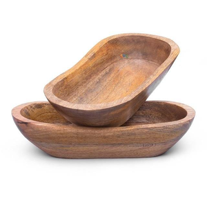 Petit bol ovale rustique en bois d'acacia écologique pour les fêtes, 14-16 cm, pour les aliments et les légumes - Product Image 5