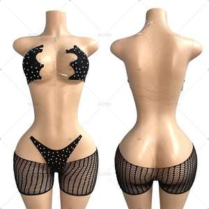 Trajes de club de baile para mujer, monos brillantes de una pieza, ropa de club nocturno metálica brillante para mujeres de fiesta - Product Image 2