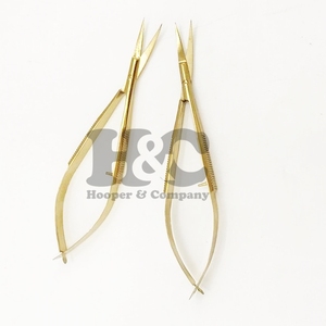 Nouveau or Micro ciseaux droits incurvés 12cm en acier inoxydable fait poignée à ressort ciseaux à poils faciaux ciseaux de coupe de cheveux - Product Image 4