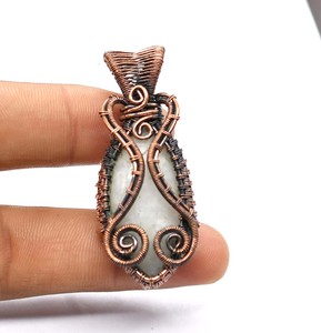 Arc-en-ciel pierre de lune pierre précieuse fil de cuivre enveloppé pierre de sang pendentif collier à la mode bijoux en cuivre - Product Image 3