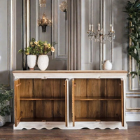 Luxuriöses Sideboard im Western-Stil aus Massivholz mit Türen und Regalen, Weiß, Modernes Design, Farmhaus-Antik-Look, Verstellbar