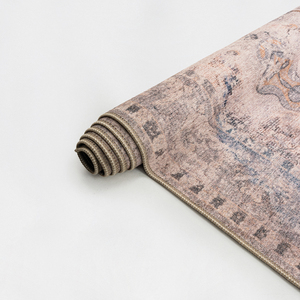 Alfombra de área de pelo bajo, lavable y plegable, de chenilla turca, estilo Art Deco, con diseño floral vintage desgastado en tonos taupe y malva, OEM ODM - Product Image 4