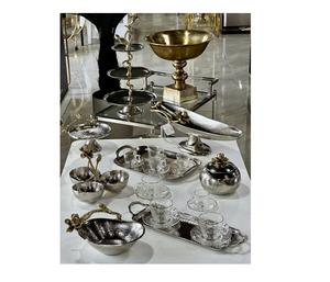 Platos esmaltados modernos, borde de latón con patrón floral, cuencos de acero inoxidable, soportes de nivel y fabricante de platos - Product Image 6