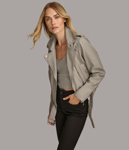 Bomber de cuero genuino de alta calidad para mujer/chaqueta de Moto de lona de punto transpirable prendas de vestir exteriores cómodas para mujer - Product Image 6