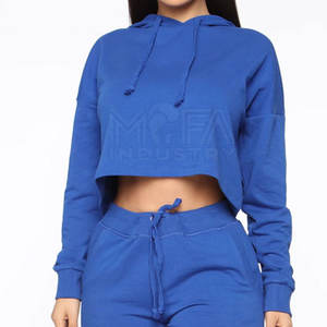 Sweat à capuche court tendance pour femme, 100 % coton respirant, anti-plis, avec logo personnalisé imprimé sur le devant, style streetwear - Product Image 1