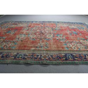 พรมตุรกีวินเทจ ขนาด 5.9x9.5 ฟุต สีแดงน้ำเงินล้วน - Product Image 3