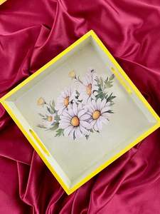 Plateau de service rectangulaire en bois blanc MDF avec poignées, motif floral rose, pour table basse, cuisine, organisation alimentaire, planche de base - Product Image 4