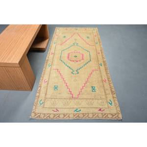 Alfombra de lana beige Bohemia grande 3,3X7,1 pies diseño de retazos de estilo clásico turco para dormitorio pasillo rectángulo 4m de ancho látex - Product Image 1