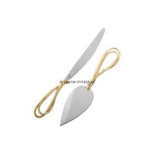 มาตรฐานคลาสสิกดูชุบทองและเงินเงางามที่มีคุณภาพสูงมาตรฐานทำจากโลหะอุปกรณ์สำหรับเค้กและมีด - Product Image 1