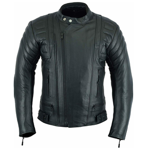 Chaqueta de Motociclista de Cuero Genuino para Hombre, Cuello Alto, Cierre de Cremallera, Color Sólido, Corte Regular, para Otoño - Product Image 5