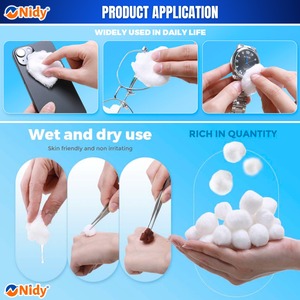 Boules de coton multicolores NIDY, coton doux et hygiénique, coloré, pour le maquillage, les soins pour bébés, l'artisanat et l'usage quotidien, pot de 100 pièces. - Product Image 3