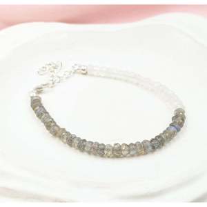 Blue Labradorite & Moonstone Cuff <b>Bracelet</b> Gold and Rose Gold Plated Featuring Diamond and Pearl for Parties or Gifts - Product Image 1