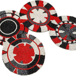 Handcrafted Round Beaded <b>Table</b> <b>Coaster</b> for Dining <b>Table</b> Wedding Christmas Decoration Family Gathering Parties - Product Image 1
