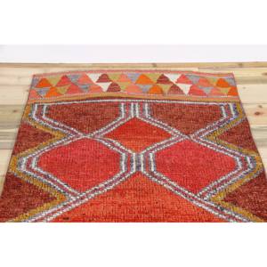 Tapis turc 3,37 x 12,3 pieds, tapis Herki vintage, tapis géométrique orange en laine - Product Image 4