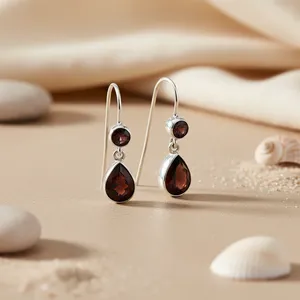 18K Gold Plated 925 <b>Silver</b> Teardrop Earrings with Garnet Pearl Diamond Turquoise Gemstones for <b>Wedding</b> Party Jewelry for Women - Product Image 1