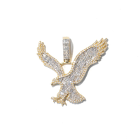 Pendentif Aigle Volant en Argent 925 Plaqué Or 14K, Charm Personnalisé Magnifique pour Hommes et Femmes, Style Hip-Hop, Moissanite Baguette