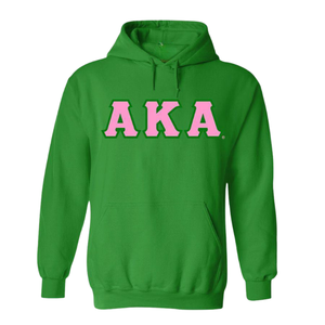 Sudadera con Capucha Personalizada AKA, Color Rosa Claro con Letras Griegas Verdes en Twill, Sudadera de Forro Polar para Hermandades - Product Image 1