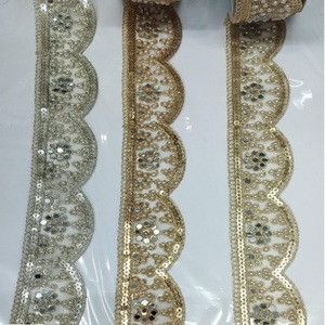 Custom Made Breathable Eco-Friendly Metallic Gold Zari Lace <b>Fabric</b> with Fine Zari Work for Bridal & Festive Dress Trimmings - Product Image 5