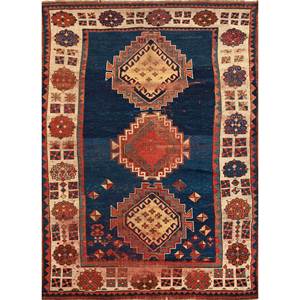 Alfombra de Lana Azul Kiaan Anudada a Mano con Patrón Geométrico, Alfombra Grande para el Hogar, Sala de Estar, Pasillo, Decoración, 9x12, Paem-1306 - Product Image 1