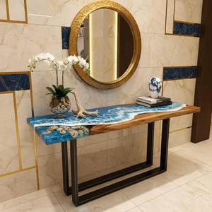 Table de salon en époxy artisanale avec des vagues bleues de l'océan, console en époxy rivière, meubles élégants et luxueux - Product Image 2