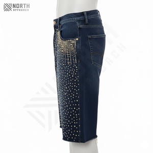 Shorts en toile décontractés pour homme, taille mi-haute, séchage rapide, fermeture à cordon, logo personnalisé sur le devant, shorts en denim baggy de haute qualité - Product Image 4