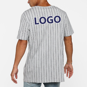 Logotipo personalizado OEM para hombre 250 Gsm rayas béisbol Jersey camiseta algodón de gran tamaño Camisetas cuello redondo de alta calidad - Product Image 4