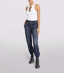 Pantalon en jean imprimé personnalisé pour femmes avec fermeture à bouton Taille moyenne devant plat Relax Fit-Poches extérieures bleues pour l'hiver - Product Image 2