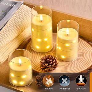 Juego de 3 Velas LED Acrílicas Románticas con Función de Temporizador, Control Remoto, Luces de Cadena Integradas, Efecto de Llama Parpadeante sin Flama, Forma Cónica - Product Image 2