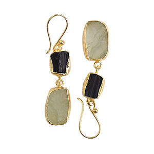 Pendientes de Prehnita con Turmalina, Diseño de Borla Chapada en Oro de 24K, 18K y 14K, Elegante Engaste de Bisel, Joyería de Latón para Regalo - Product Image 2