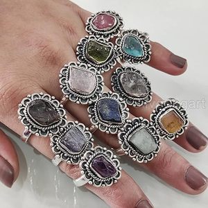 Anillo de Piedras Preciosas en Bruto para Mujer, Esmeralda Natural, Zafiro, Tanzanita, Herkimer, Joyería de Plata de Ley 925 - Product Image 6