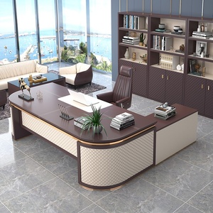 Premium Wooden Executive Office Desk MDF Material Brown Finish Commercial <b>Home</b> School Use Boss Room Manager Computer <b>Table</b> <b>Works</b> - Product Image 4