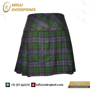 กระโปรงทรงบิลลี่อัดพลีทของผู้หญิงทรงสูงผ้าตาหมากรุกแบบดั้งเดิมพร้อมสายรัดหนังและเครื่องดนตรี - Product Image 3