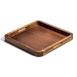 Plateau de service en bois d'acacia Plateau en bois massif de forme carrée avec poignée Décoration élégante de table basse pour les anniversaires - Product Image 1