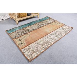 Tapis Turc Vintage (2X3 Ft) Écologique Latex Éclectique Brun Orange Patchwork Design Laine Tissage Plat Décorations de Salon - Product Image 2