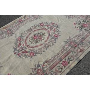 Tapis turc vintage classique beige-rose 5,9 x 8,9 pieds à poils moyens, motif patchwork en latex écologique, décorations pour salle à manger - Product Image 5